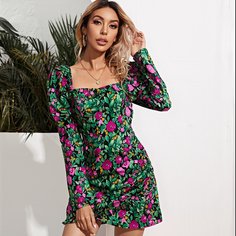 на молнии Цветочный принт Бохо Платье Shein