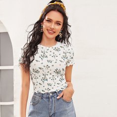 Трикотажный топ с цветочным принтом Shein