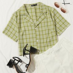 Кроп блузка в клетку Shein