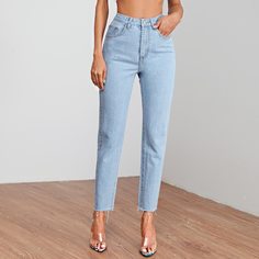 Однотонные прямые джинсы Shein