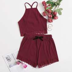 Каштановый крест на крест Одноцветный Элегантный Пижама Shein