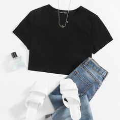 Однотонный короткий топ Shein