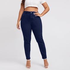 Джинсы с высокой талией размера плюс без пояса Shein