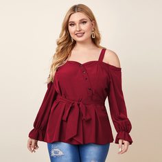 Блузка размера плюс с узлом и открытыми плечами Shein