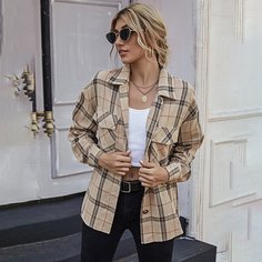 Блуза в клетку со спущенным рукавом Shein