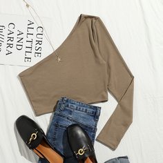 Кроп футболка на одно плечо Shein