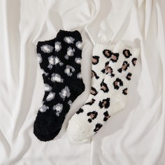 Носки из кораллового флиса с леопардовым рисунком 2 пары Shein