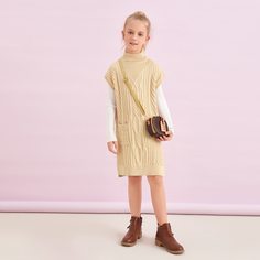 с карманами Одноцветный Повседневный Трикотажные платья для девочек Shein