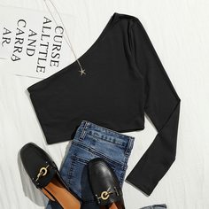 Кроп футболка на одно плечо Shein