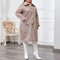 с карманами Одноцветный Повседневный Плюс размеры пальто Shein