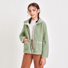 Плюшевое пальто с карманом на молнии для девочек Shein