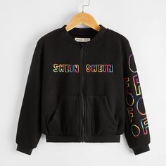 на молнии буква Повседневный Куртки для мальчиков Shein