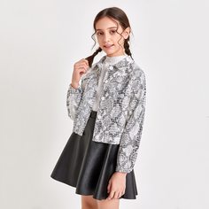 Куртка со змеиным принтом и карманом для девочек Shein