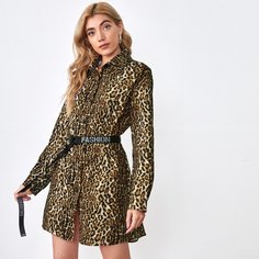 с поясом Леопардовый принт Повседневный Платья Shein