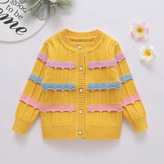 Пуговица Контрастный цвет Повседневный Кардиганы для девочек Shein