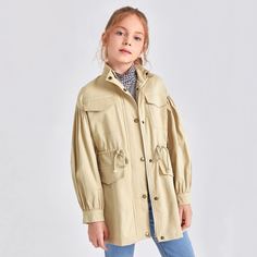 на молнии Одноцветный Повседневный Пальто для девочек Shein