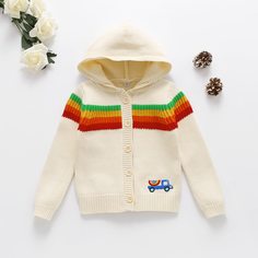 Кардиган на пуговицах с капюшоном и полосками для девочек Shein