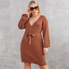 Трикотажное платье размера плюс с поясом Shein