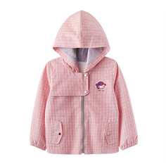 Пальто в клетку с капюшоном и мультипликационным узором для девочек Shein