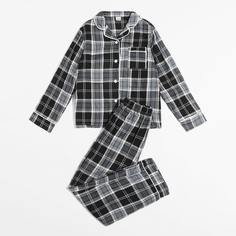 с карманами Клетка Повседневный Домашняя одежда для девочек Shein