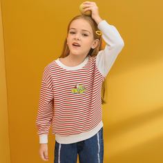 Полосатый Повседневный Толстовки для девочек Shein