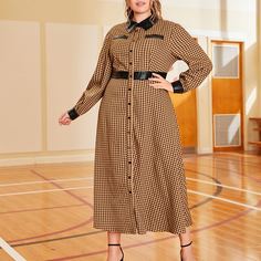 Пуговица Клетчатый Повседневный Платья размер плюс Shein