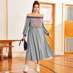 Полосатый Повседневный Платья размер плюс Shein