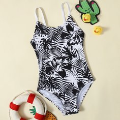 Слитный купальник с оригинальным принтом для девочек Shein