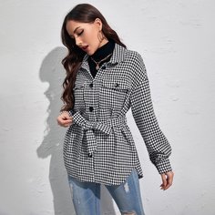 с карманами Хаундстут Повседневный Куртка Shein