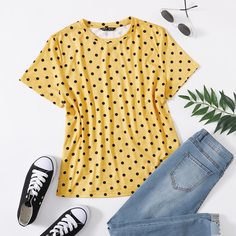 В горошек Повседневный Футболки Shein