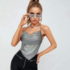 Топ с запахом из полиуретана и металлической лямкой Shein