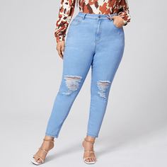 Рваные джинсы размера плюс с высокой талией Shein