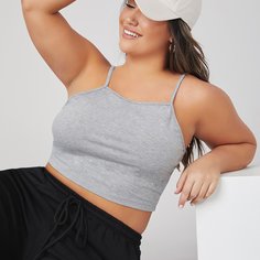 Большой однотонный короткий топ на подтяжках Shein