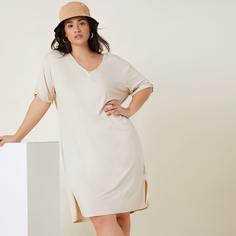 Разрез Одноцветный Повседневный Платья размер плюс Shein