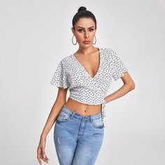 Блузка с принтом сердечка и узлом Shein