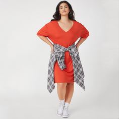 Разрез Одноцветный Повседневный Платья размер плюс Shein