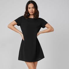 Однотонное платье с круглым воротником Shein