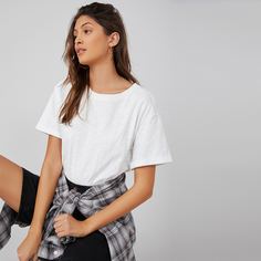 Одноцветный Повседневный Футболки Shein