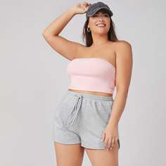 на кулиске Одноцветный Повседневный Шорты размер плюс Shein