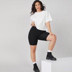 Одноцветный Повседневный Футболка размера плюс Shein