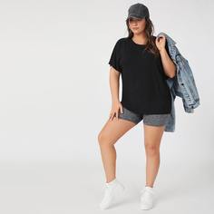 Одноцветный Повседневный Футболка размера плюс Shein