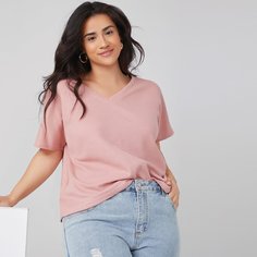 Одноцветный Повседневный Футболка размера плюс Shein