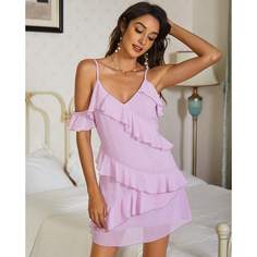 Однотонное платье с оборками Shein