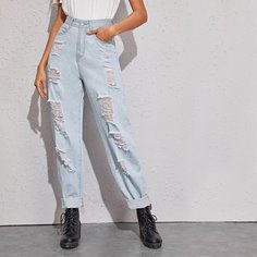 Рваные джинсы мом без пояса Shein