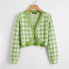Короткий кардиган в клетку с пуговицами Shein