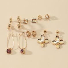 6 пар серьги с цветком и искусственными жемчугами Shein