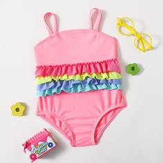 Слитный купальник с оборкой для девочек Shein