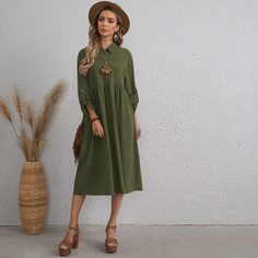 Пуговица Одноцветный Повседневный Платье Shein