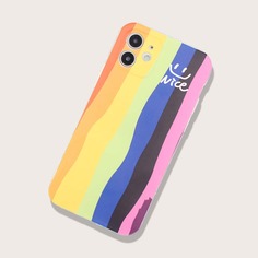 Чехол для iPhone с узором смайлика в полоску Shein