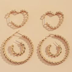 3 пары серьги-кольца в форме сердечка Shein